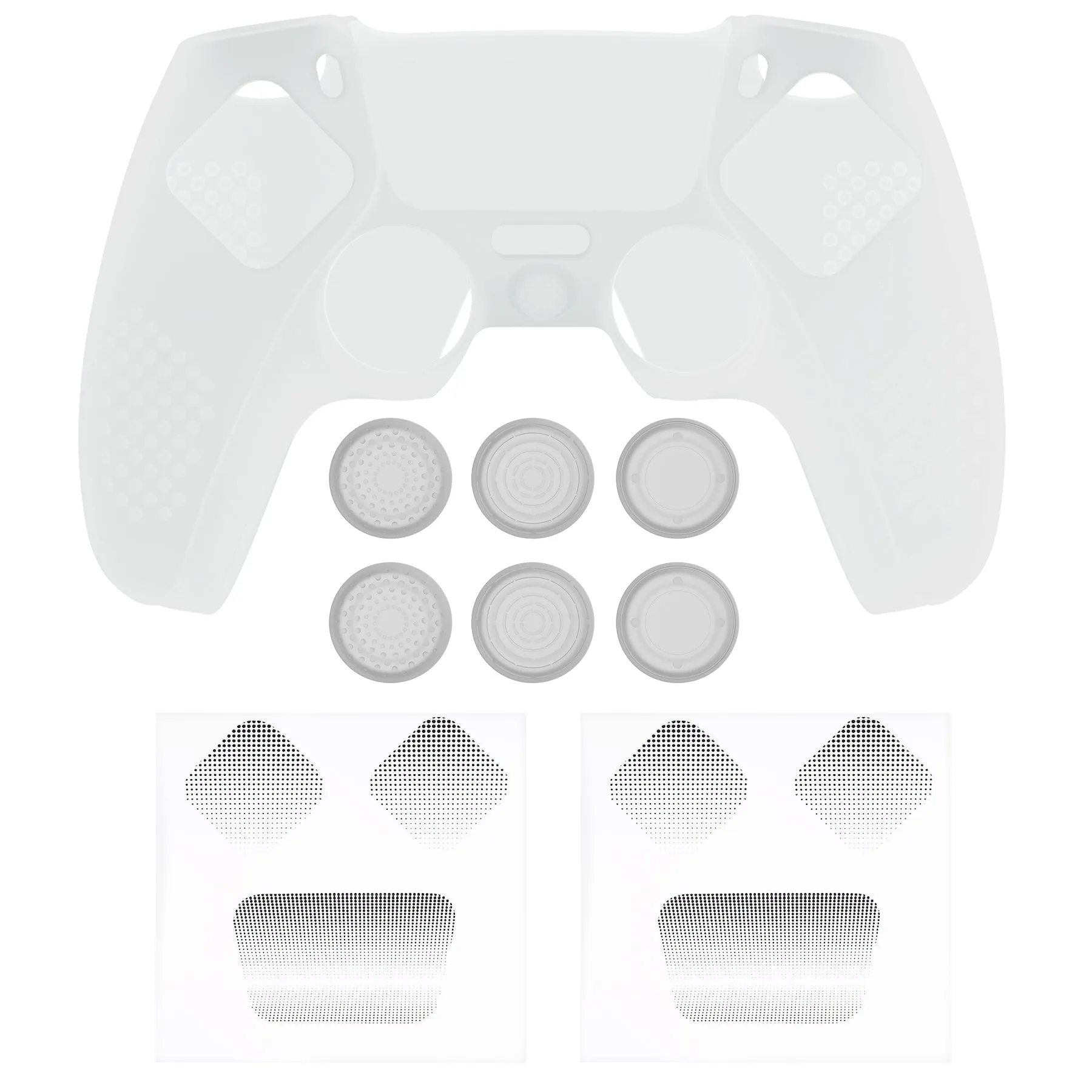 PlayVital Upgraded 3D Studded Edition Clear White Silicone Cover Skin for PS5 Controller with 6 Thumb Grips & 2 Stickers, Anti-Slip Shockproof Controller Grip Case - Compatible with Charging Dock - TVAPFP003