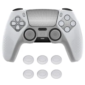 PlayVital Upgraded 3D Studded Edition Clear White Silicone Cover Skin for PS5 Controller with 6 Thumb Grips & 2 Stickers, Anti-Slip Shockproof Controller Grip Case - Compatible with Charging Dock - TVAPFP003