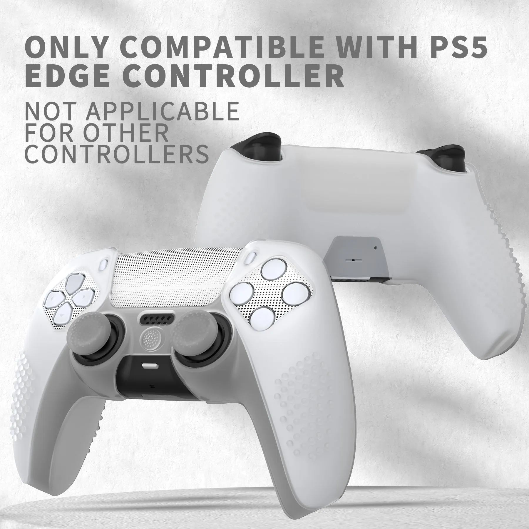 PlayVital Upgraded 3D Studded Edition Clear White Silicone Cover Skin for PS5 Controller with 6 Thumb Grips & 2 Stickers, Anti-Slip Shockproof Controller Grip Case - Compatible with Charging Dock - TVAPFP003