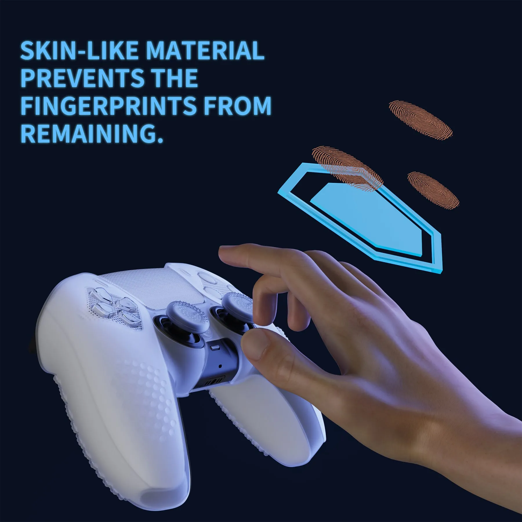 PlayVital Upgraded 3D Studded Edition Clear White Silicone Cover Skin for PS5 Controller with 6 Thumb Grips & 2 Stickers, Anti-Slip Shockproof Controller Grip Case - Compatible with Charging Dock - TVAPFP003