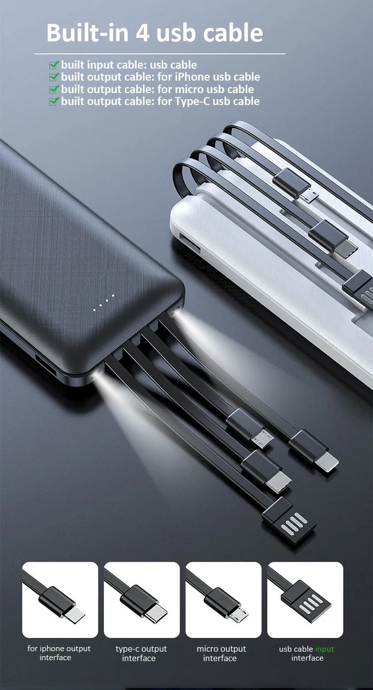 Portable Charger 10K mAh 3in1 Cables - Pack of 6