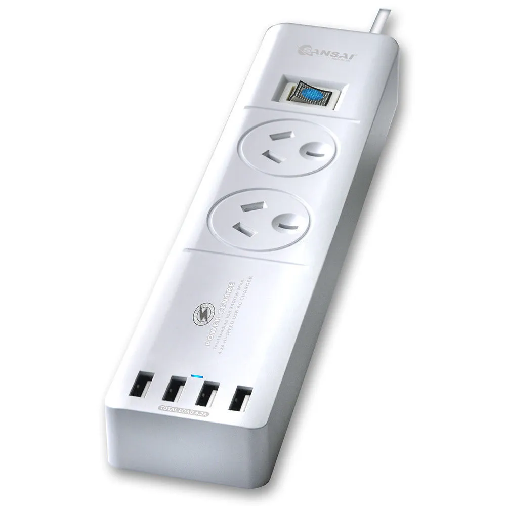 Power Board 2 Way Outlets with 4 USB Charging Ports and Surge Protector