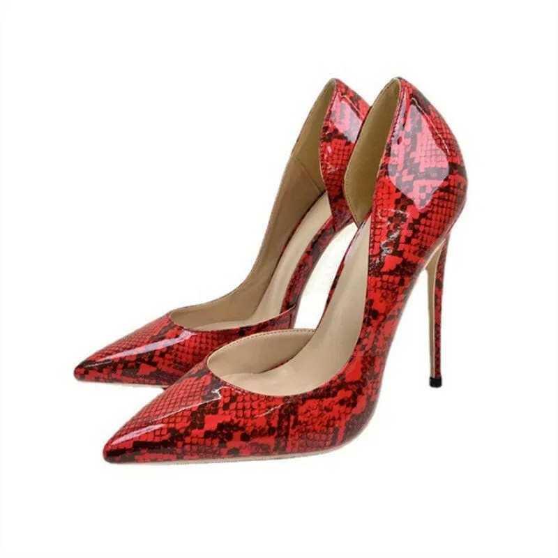 Red Snake Pattern High Heel Ladies Shoes for Fierce Style