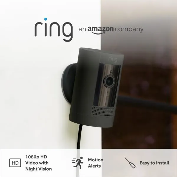 Ring Outdoor Camera Plug In Stick Up Cam HD Security Camera Black