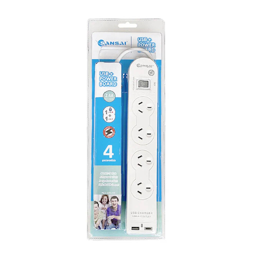 Sansai 4-Socket USB Powerboard (White)