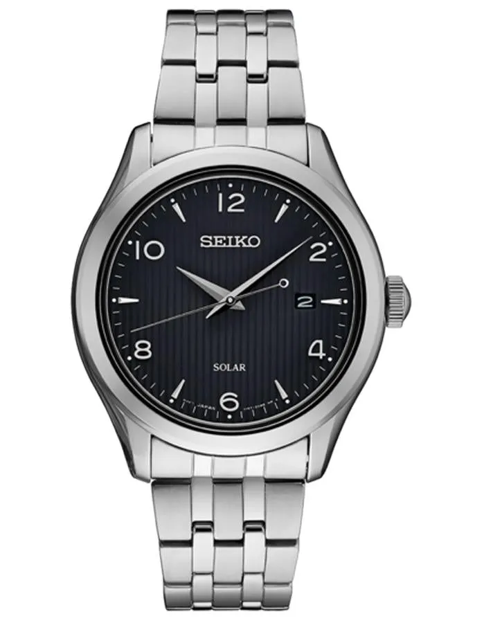 Seiko Mens Essentials Solar - Stainless Steel - Black Dial - Bracelet