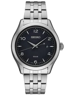 Seiko Mens Essentials Solar - Stainless Steel - Black Dial - Bracelet