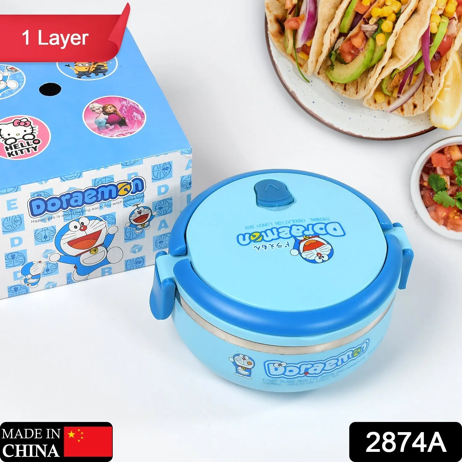 Single Layer Doraemon Steel Lunch Box High Quality Premium Lunch Box  For Office & School Use