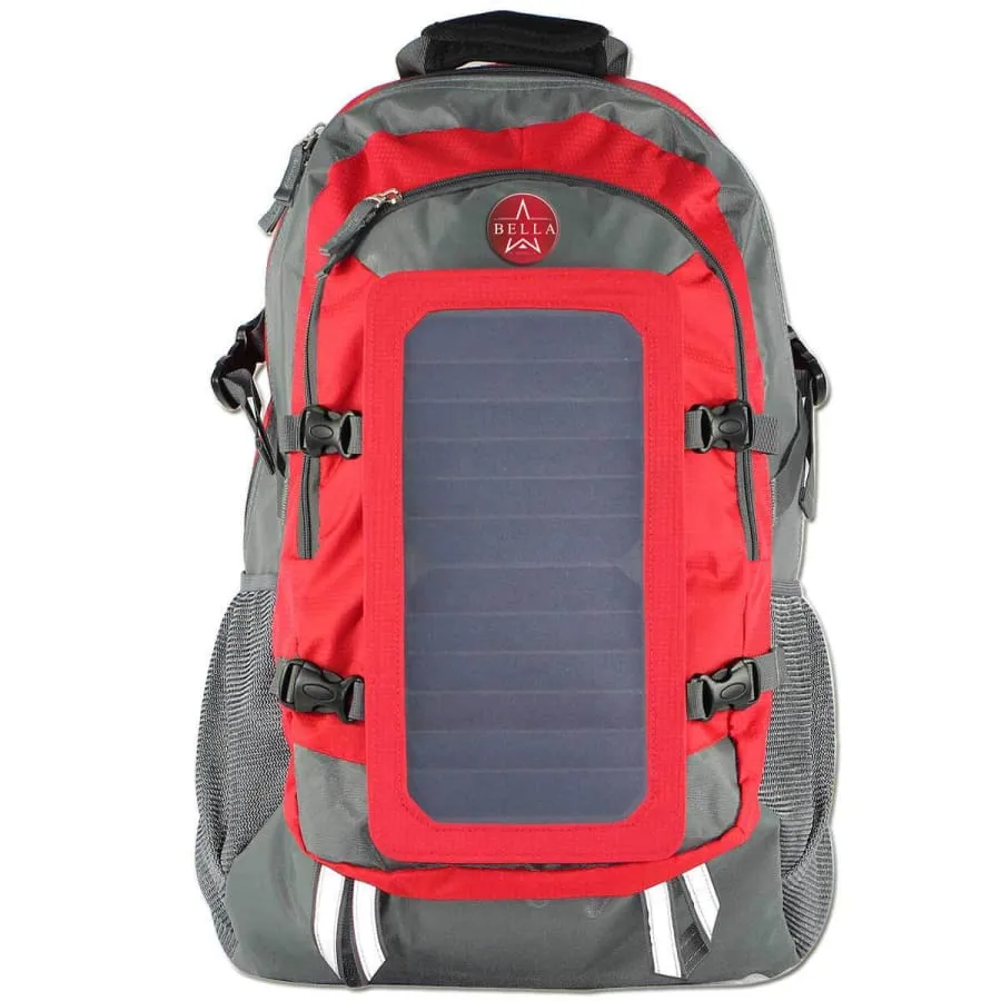 Solar powered Backpack 45L with Power Bank Charger 6.5W color Red