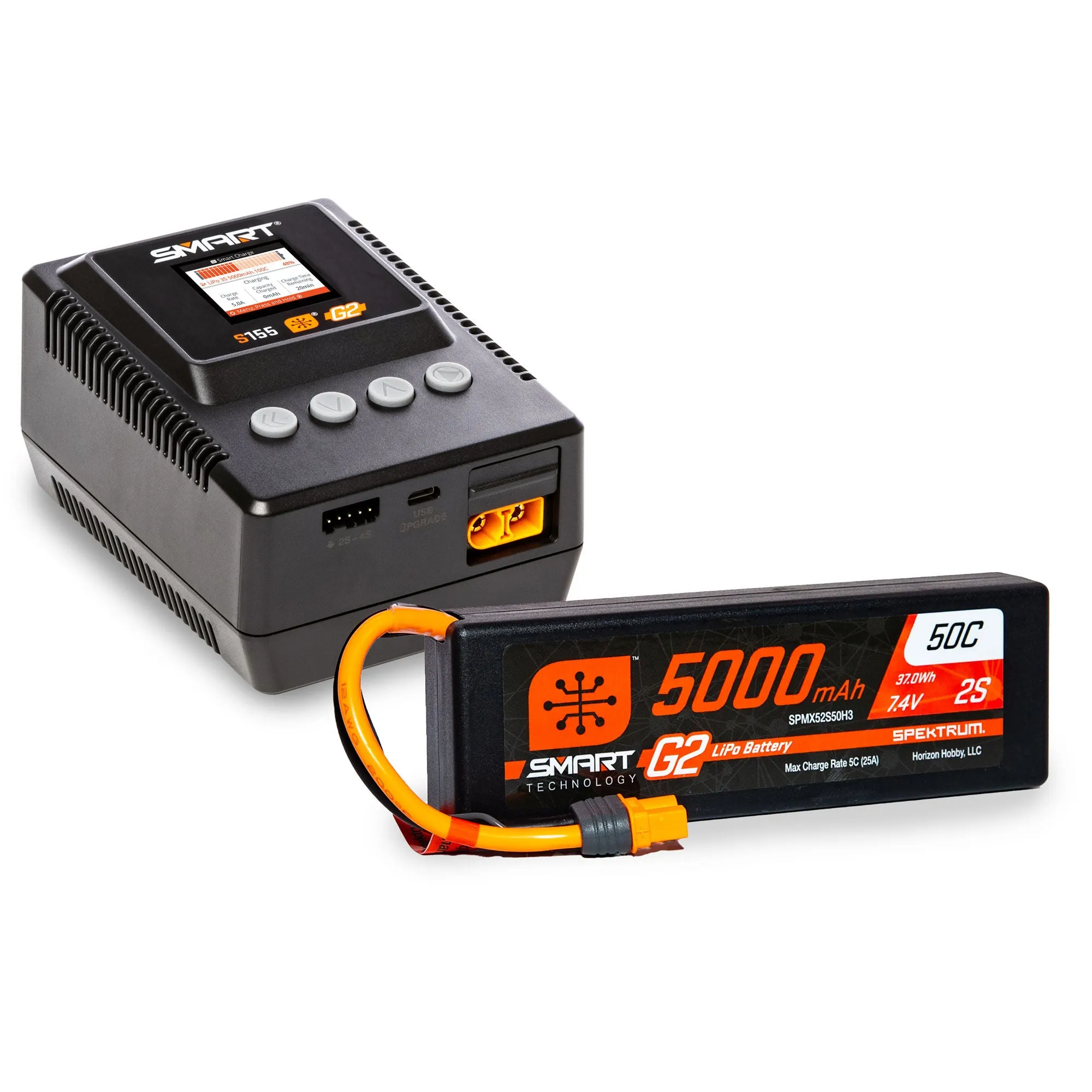 Spektrum Smart 2S 5000 50c G2 LiPo Battery & S155 Charger Bundle