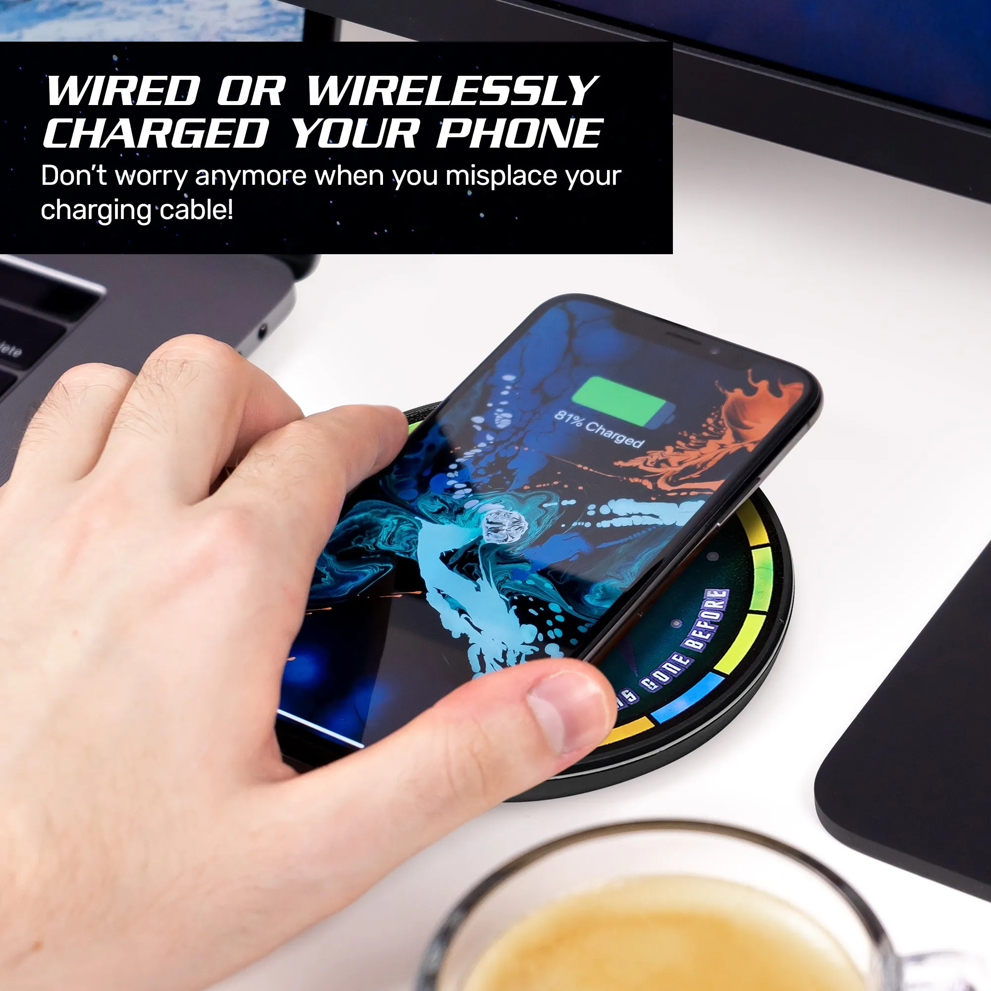 Star Trek Qi Wireless Charger With Illuminated Stained-glass Delta & Built-In Power bank