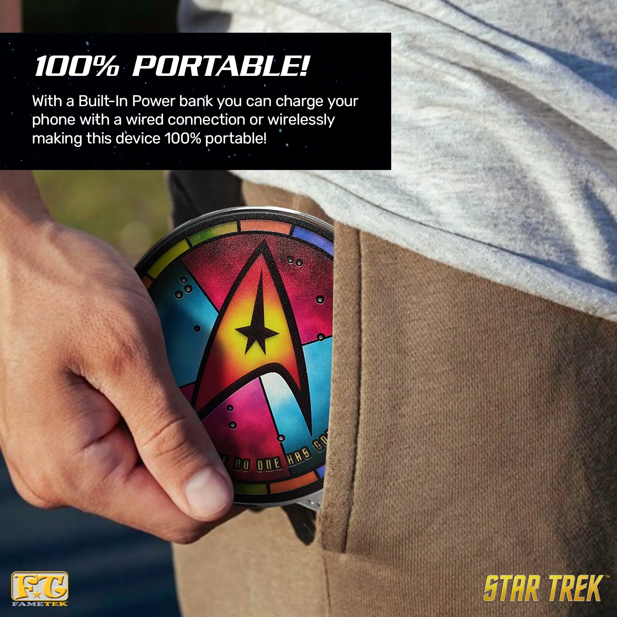 Star Trek Qi Wireless Charger With Illuminated Stained-glass Delta & Built-In Power bank