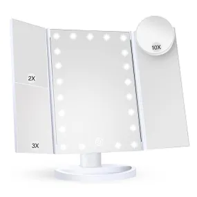 StitchesandTweed Trifold Makeup Mirror Vanity with Lights - White