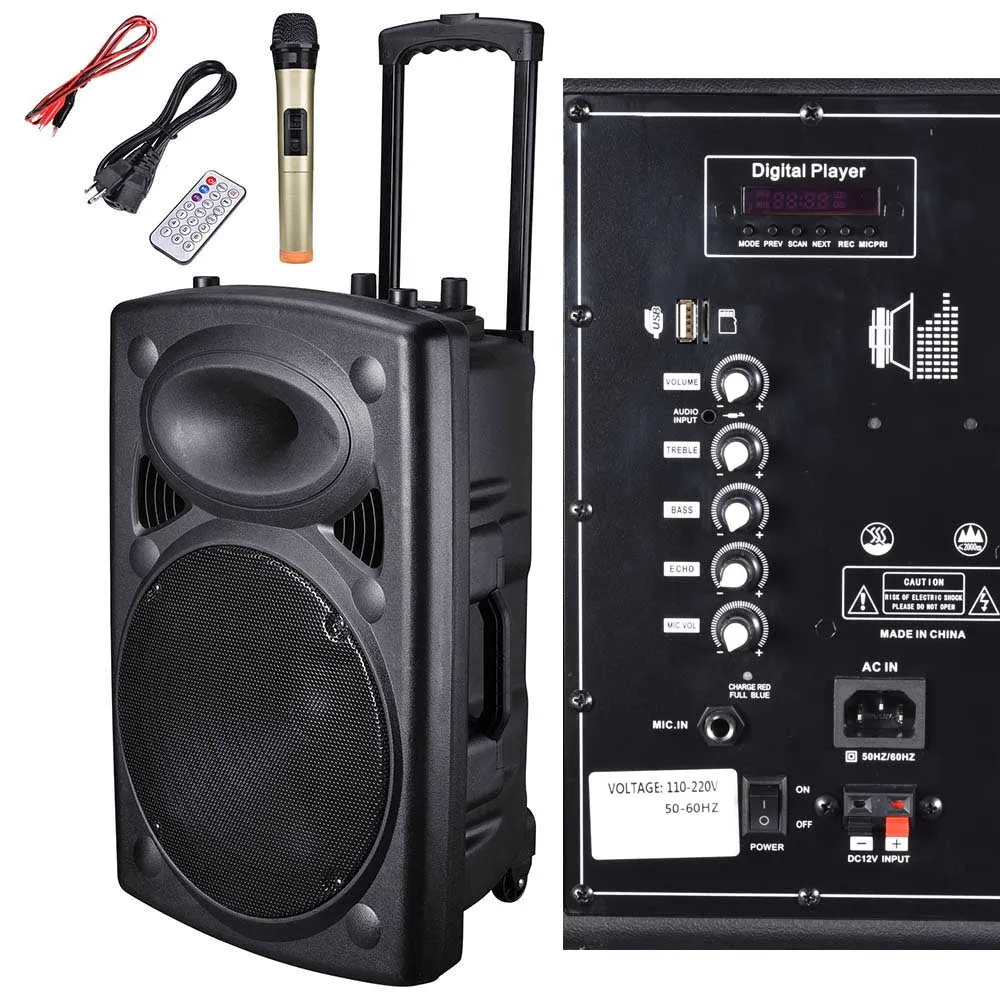 TheLAShop 15in Portable PA Speaker with Bluetooth Wireless Microphone