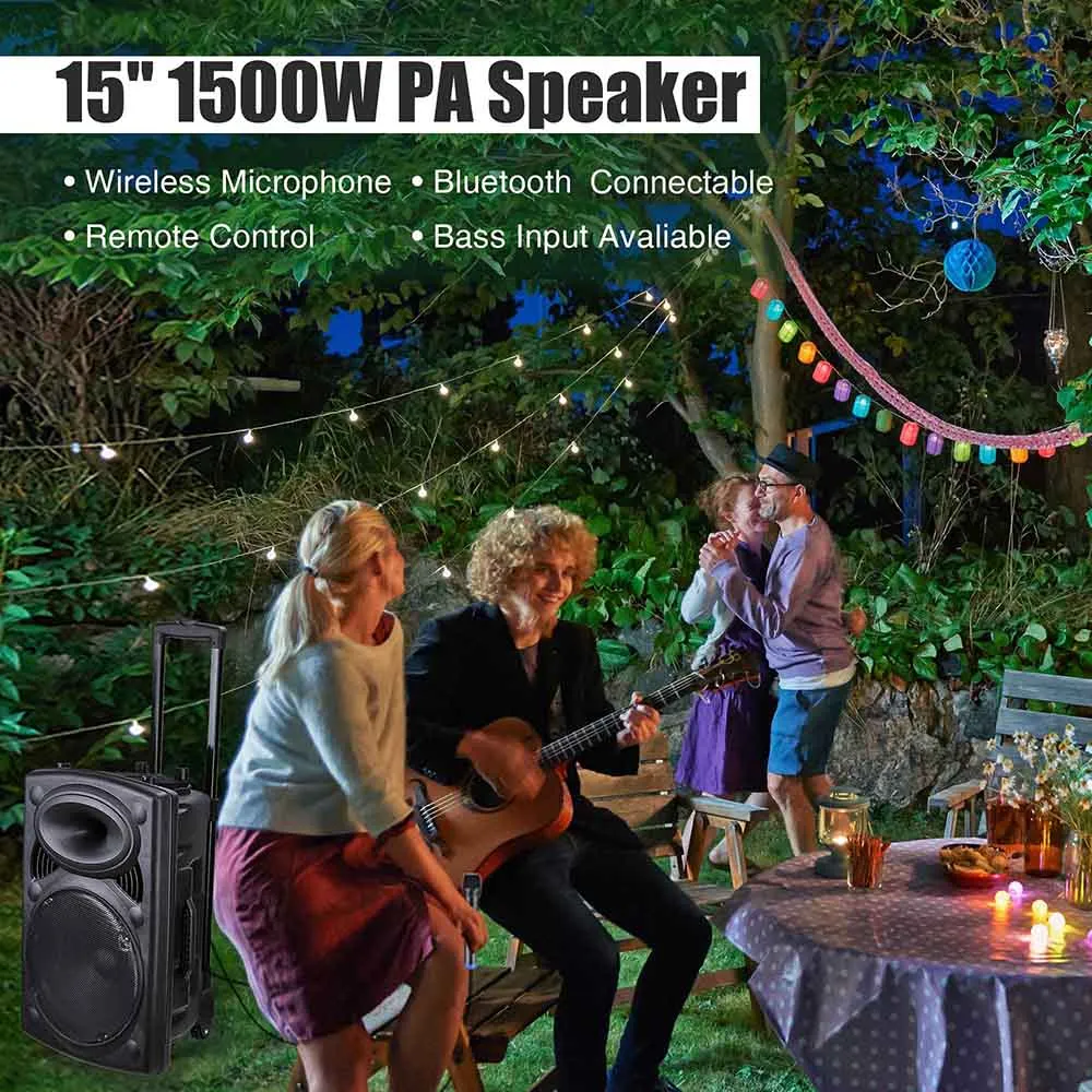 TheLAShop 15in Portable PA Speaker with Bluetooth Wireless Microphone