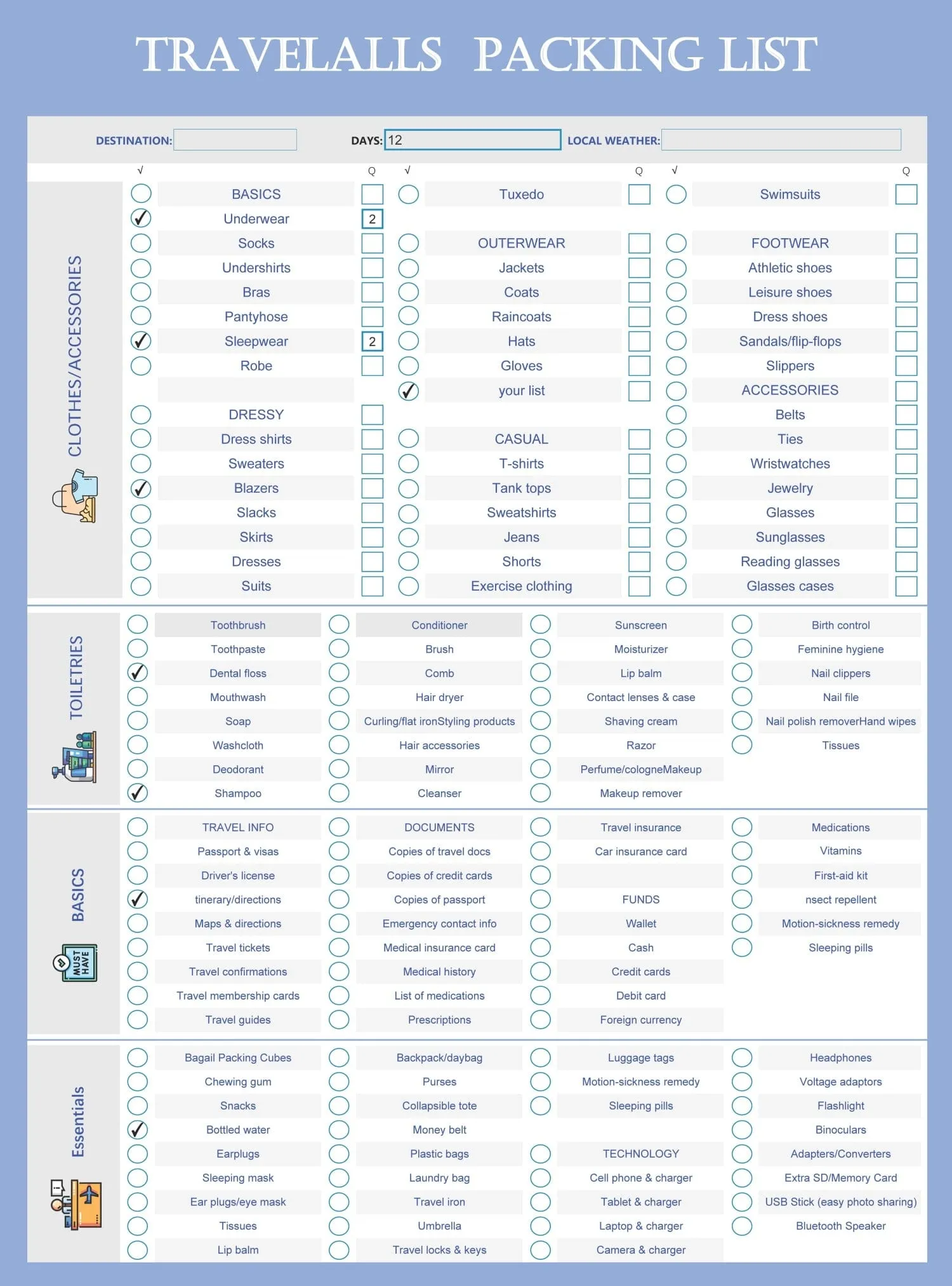 Travel Packing List Template,Printable PDF Checklist Planner , Cruise, Vacation, Family, EDITABLE Packing Checklist A4 A5 US Letter