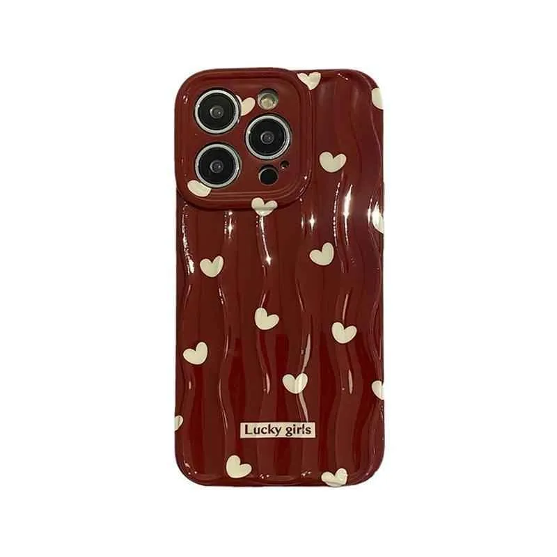 TSP69 Cute Phone Case  For iPhone 11, 12, 13, 14, 15 Pro Max - Stylish Red Hearts - Wavy Pattern