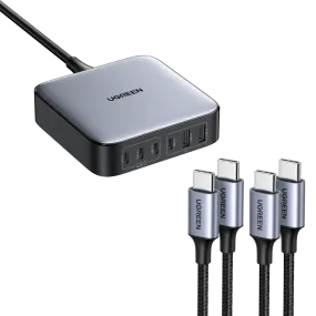 UGREEN Nexode 200W USB C GaN Charger-6 Ports Desktop Charger &  2 Pack USB C 100W Charger Cable