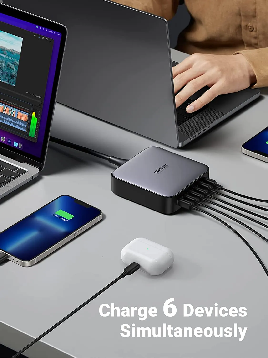 UGREEN Nexode 200W USB C GaN Charger-6 Ports Desktop Charger &  2 Pack USB C 100W Charger Cable