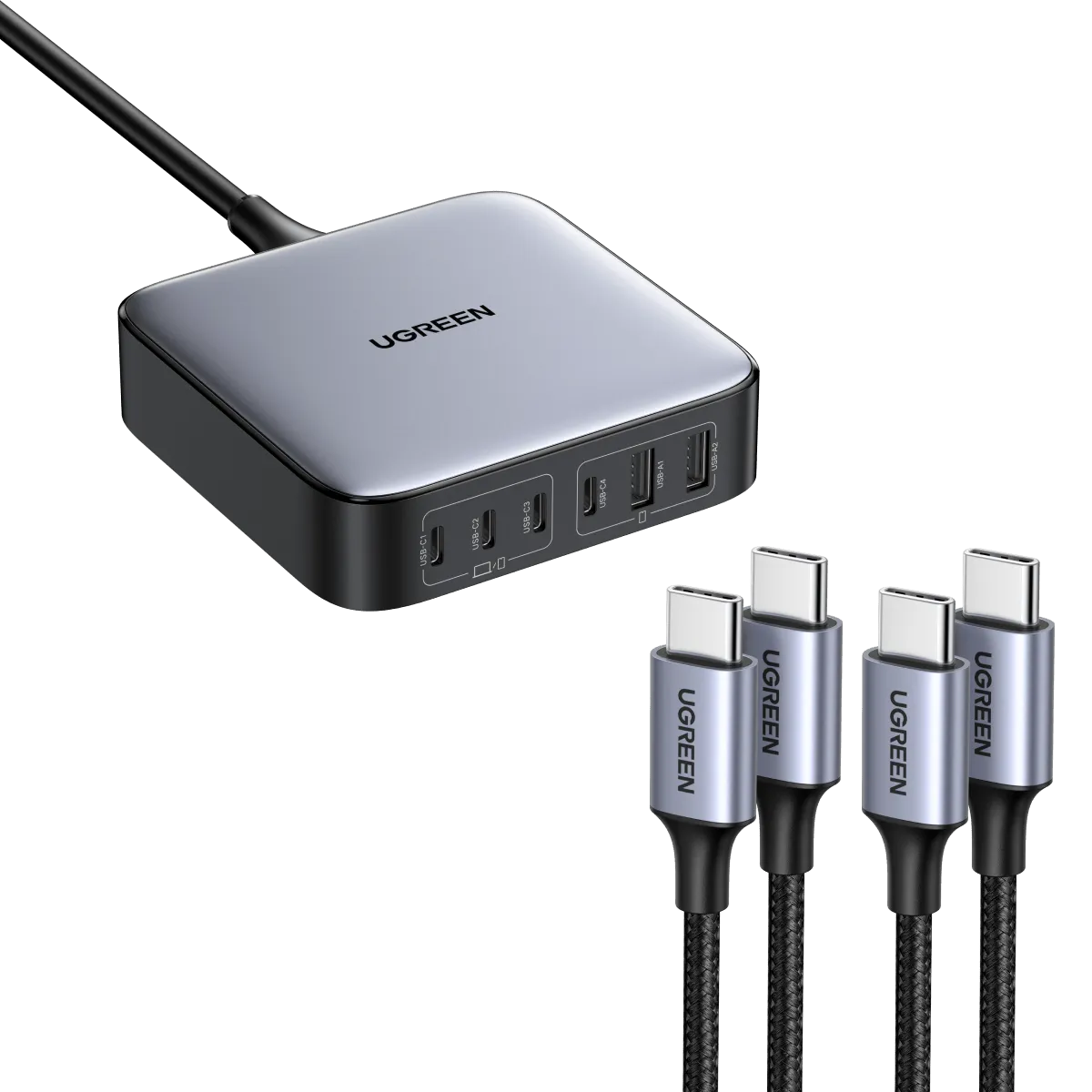 UGREEN Nexode 200W USB C GaN Charger-6 Ports Desktop Charger &  2 Pack USB C 100W Charger Cable