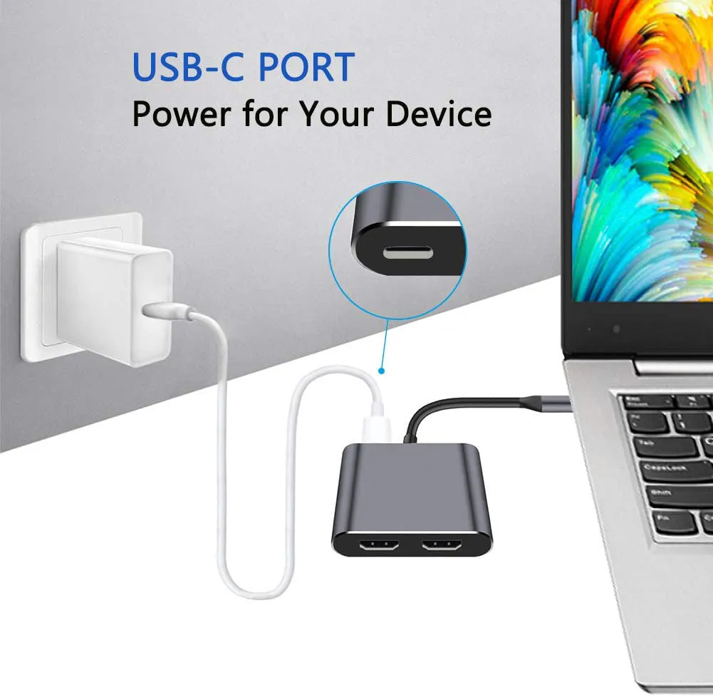 USB HUB Type C to dual HDMI/USB3.0 / PD converter with dual display screen