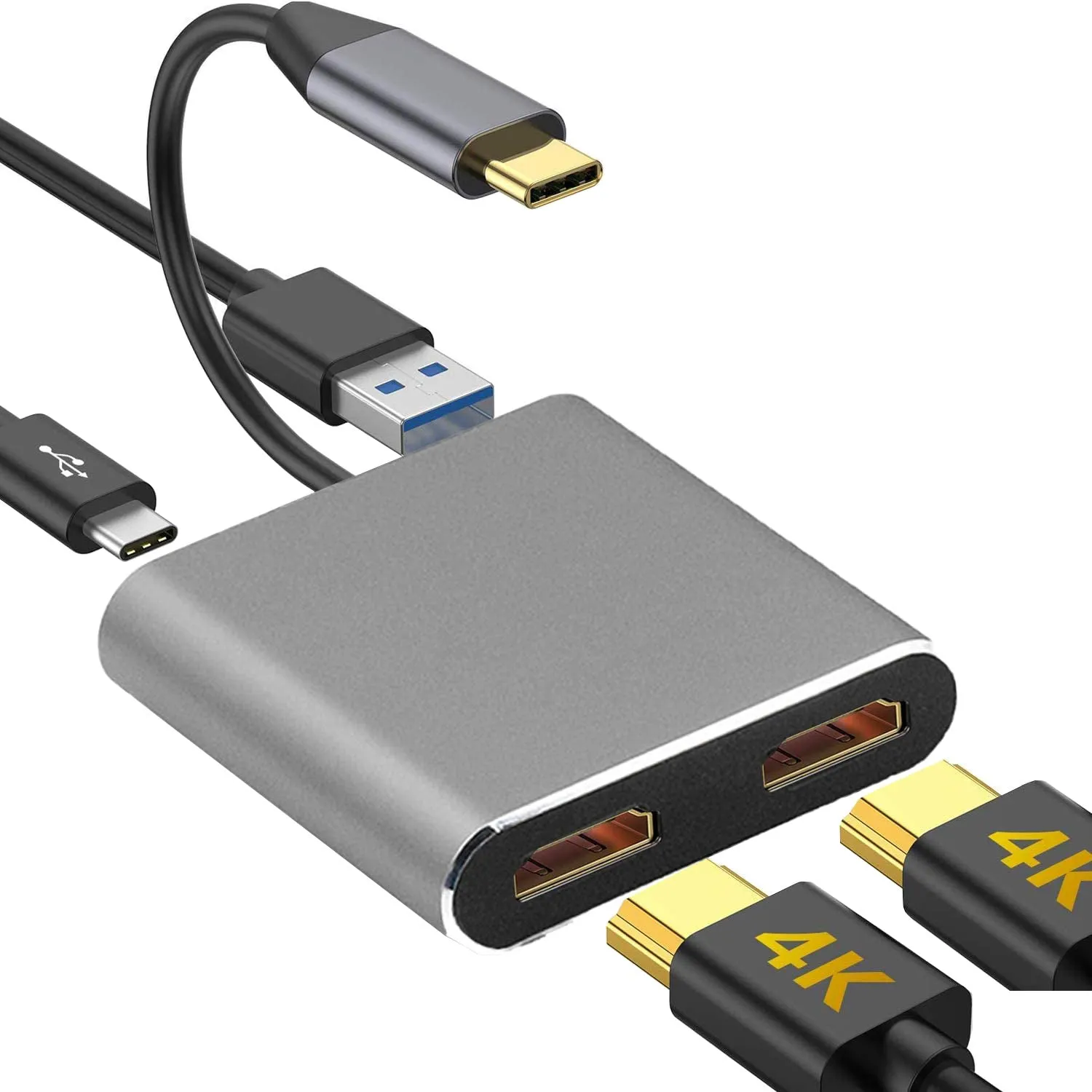 USB HUB Type C to dual HDMI/USB3.0 / PD converter with dual display screen