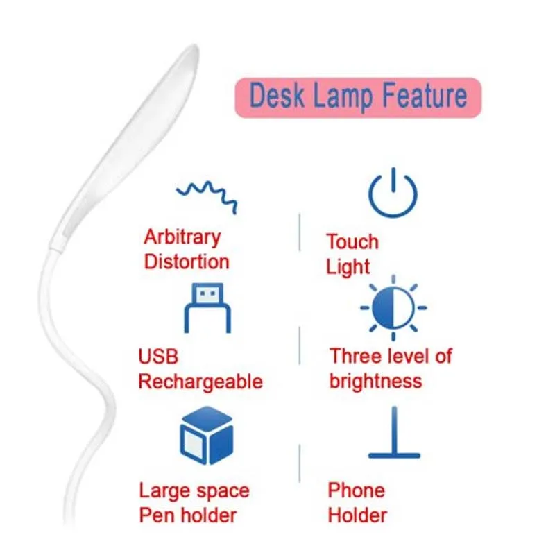 USB Rechargeable LED Touch Desk Lamp With Pen Holder