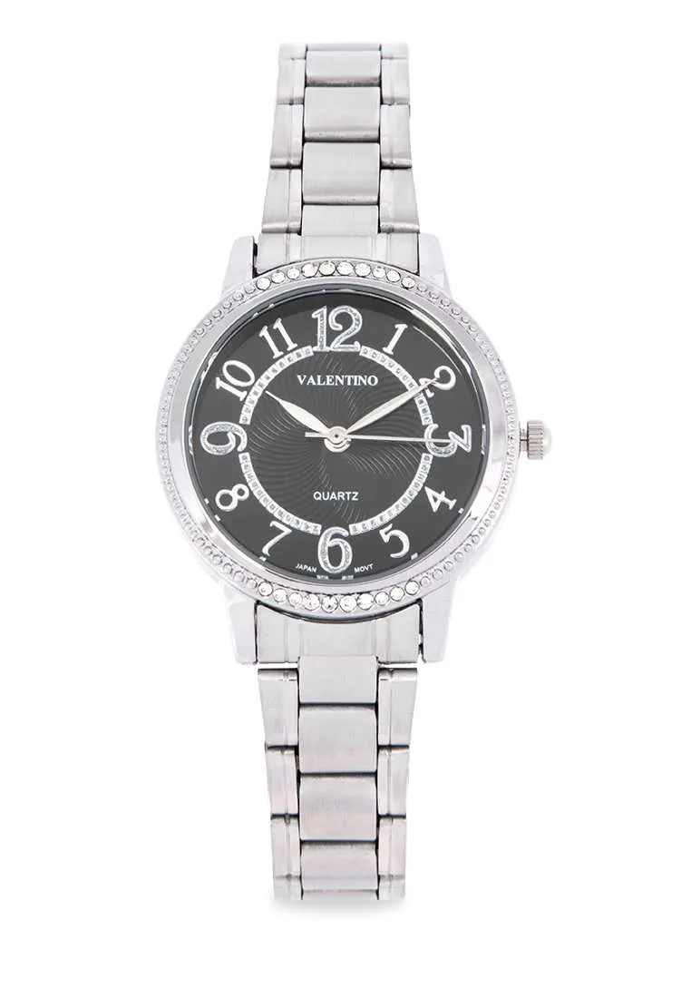 Valentino 20122200-BLACK DIAL Silver Stainless Strap Watch