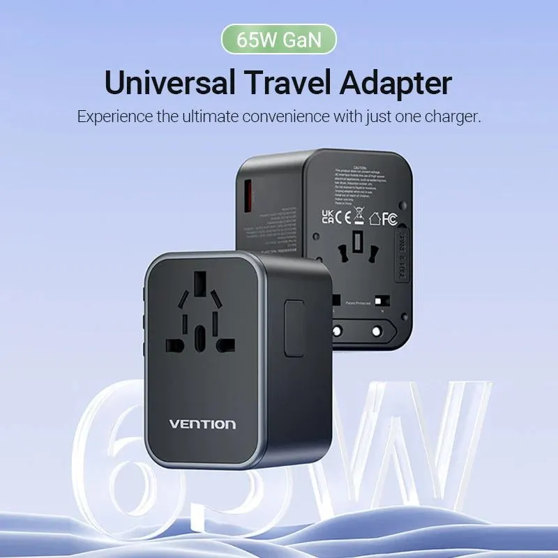 Vention 3-Port GaN USB A/C Universal Travel Adapter