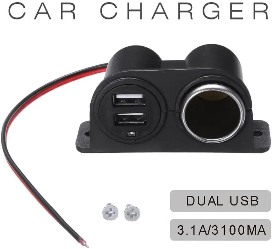 Vizgiz Car under Dash Mount Cigarette Lighter 3.1A Dual USB Power Charger Outlet Socket Plug Adapter Quick Charge DC Splitter Dashboard Expansion for 12V/24V Vehicle Truck SUV Motorcycle Boat