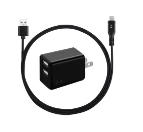 Wall Charger Dual USB 3.4A with USB-C Cable Black