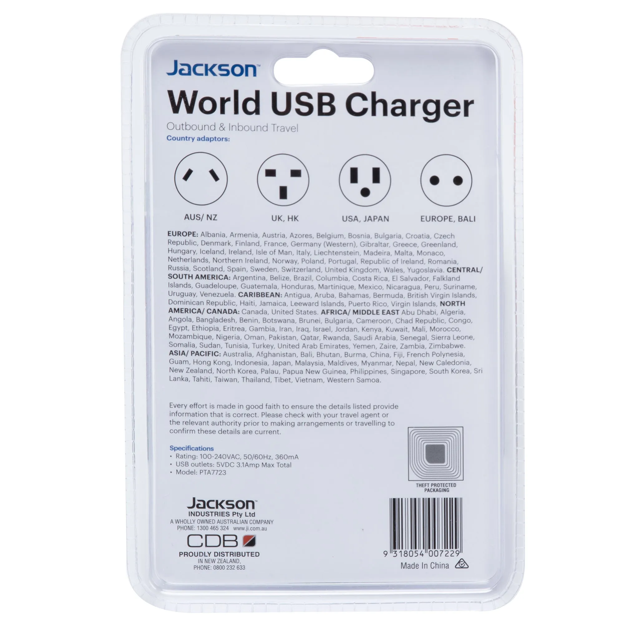 World 2 x USB-A & USB-C Charger