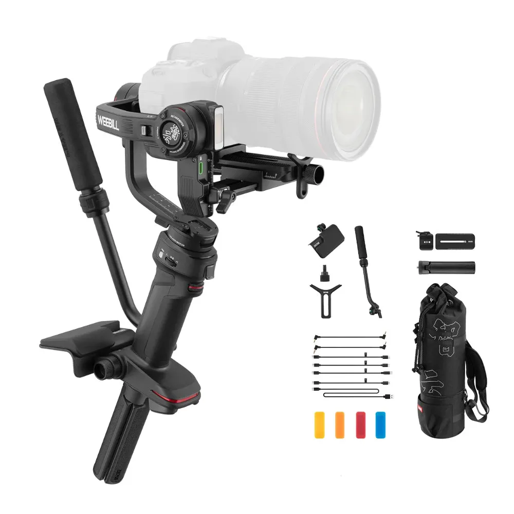 Zhiyun Weebill 3 Camera 3-Axis Handheld Gimbal Stabilizer with Built-in Bi-Color LED Fill Light & Noise Cancelling Hi-Fi Microphone, 21 Hours Battery Life, Dual Quick Release Plate System, PD Fast Charging, Multifunction Control Wheel